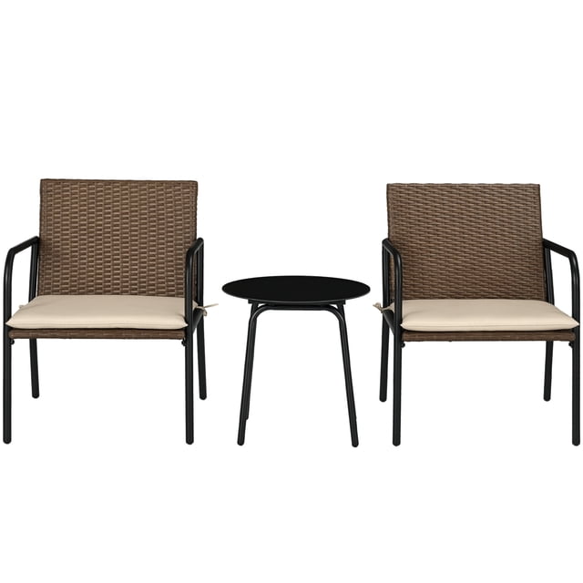 Outsunny 3 Pieces Patio Furniture Set w/ Soft Seat Cushions, Khaki