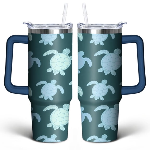 Cute Sea Turtle1 30 Oz Tumbler with Handle Lid and Straw, Stainless Steel Double Walled Vacuum Insulated Cup, Cute Anniversary Wedding Birthday Gifts Tumbler for Women Men Friends Outdoor Indoor