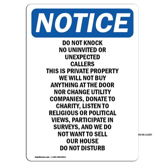 OSHA Notice Signs - Do Not Knock No Uninvited Or Unexpected | Decal | Protect Your Business, Work Site, Warehouse | Made in the USA