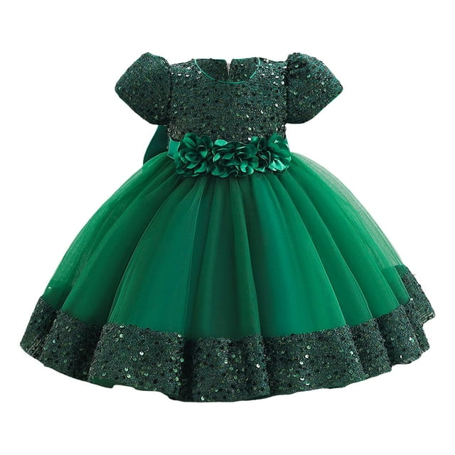 Robes de Cérémonie pour Filles Manches Bouffantes Robe de Bal Robe en Tulle Robes d'Anniversaire pour Filles 6-12 Mois