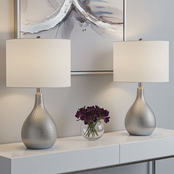 360 Lighting Titus 24 1/2" High Hammered Silver Table Lamp Set of 2