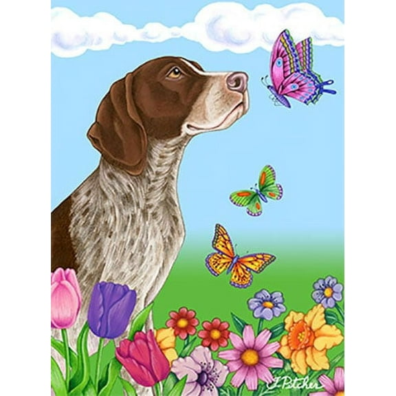 German Shorthair Pointer - Best of Breed Butterfly Garden Flag
