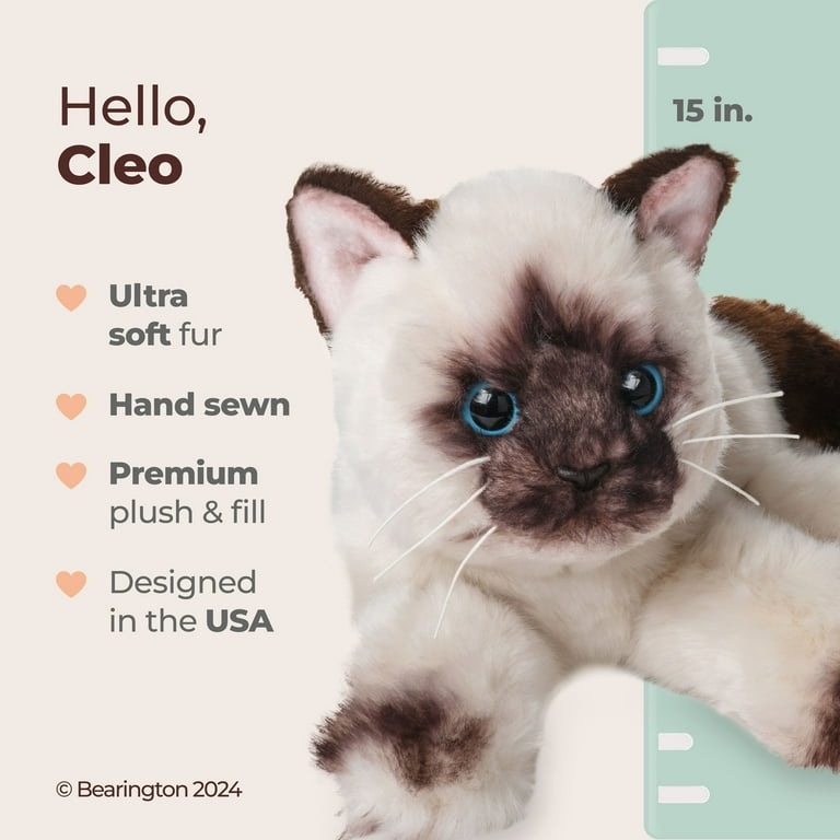 Bearington Collection Realistic Plush Siamese Cat Toy, Cleo the - Main Image