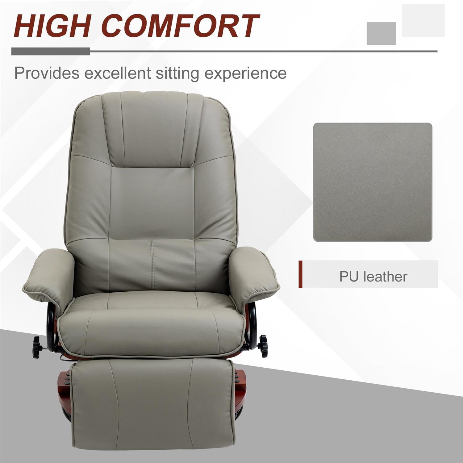Domi Bonn Faux Leather Lounge Chair with Footrest and Armrest, Manual Swivel Recliner for Living Room, Bedroom, Gray