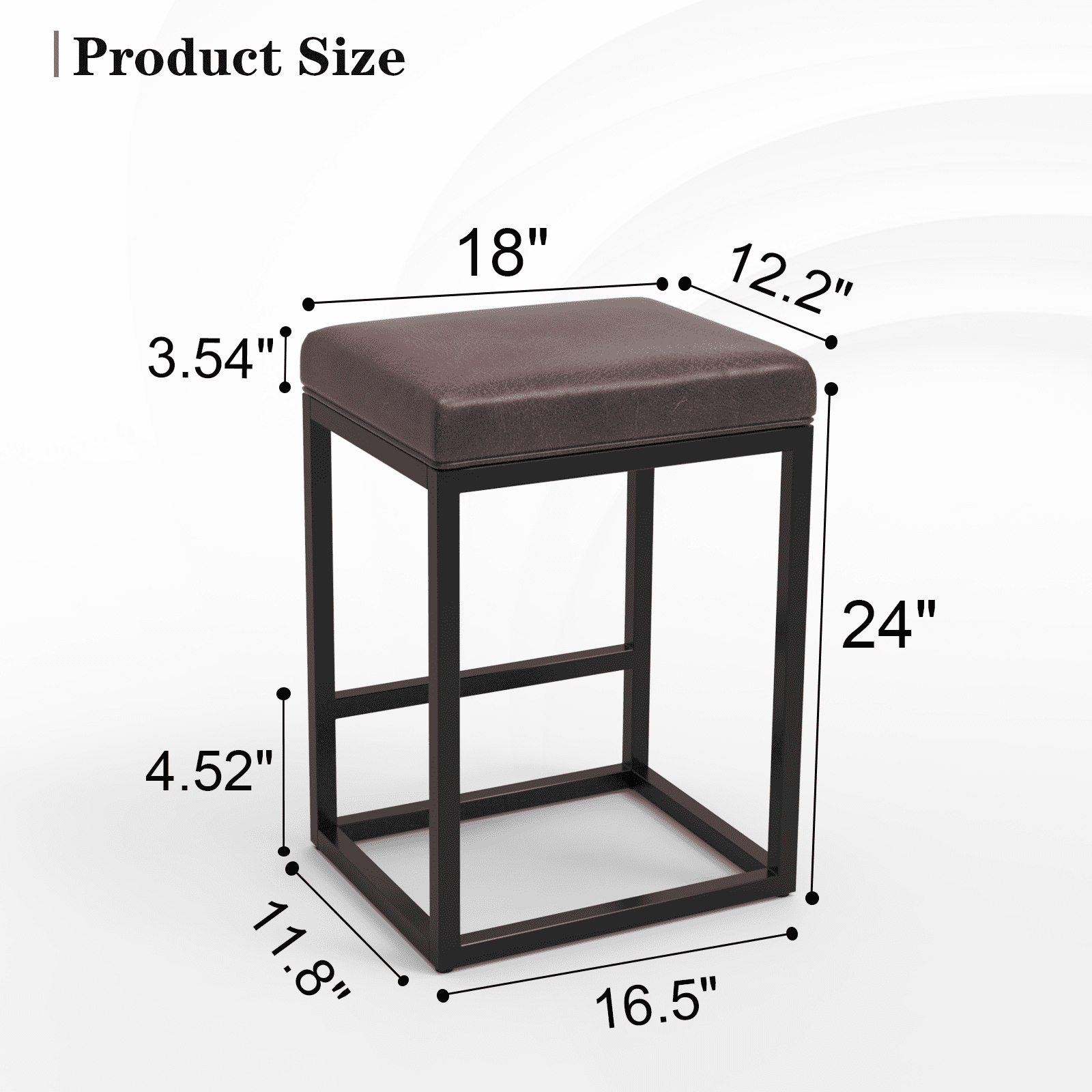 Nathaniel Home 24 Inch Bar Stools Set of 2, Modern PU Leather Metal Barstool, Backless Kitchen Dining Cafe Stool, Upholstered Bar Stool with Footrest, Light Brown