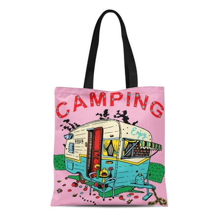 HATIART Canvas Tote Bag Red Camper Camping Trailer Retro Travel Vintage  Adventure Camp Durable Reusable Shopping Shoulder Grocery Bag 