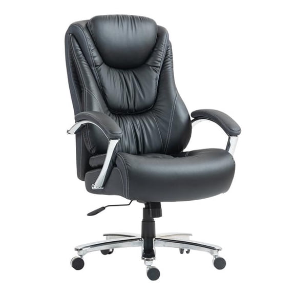 HomeRoots 638362 Black & Silver Adjustable Height Swivel Rolling Executive Office Chair - Set of 2