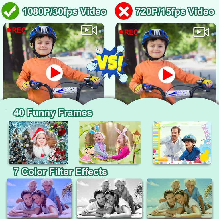 PROGRACE Kids Camera Waterproof Gift Toy - Children Digital Video Camera  Underwater Camera for Kids 1080P Camcorder DV Toddler Camera for Girls