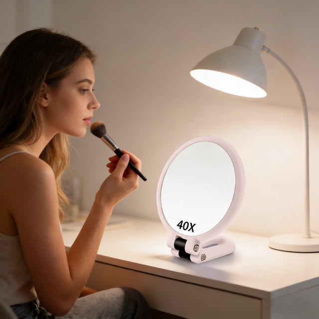 Modern Magnifying Glass Black And Gold 24cm/9.45inch 40X Magnification Handheld/Wall Mount/Tabletop Design Double Makeup With 360° Adjustable