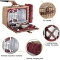 thumbnail image 4 of Willow Picnic Basket Set for 4 Persons with Waterproof Picnic Blanket, Large Wicker Picnic Basket for Camping, Outdoors, Valentine's Day, Christmas, Thanksgiving, Birthday (Red Grid), 4 of 4