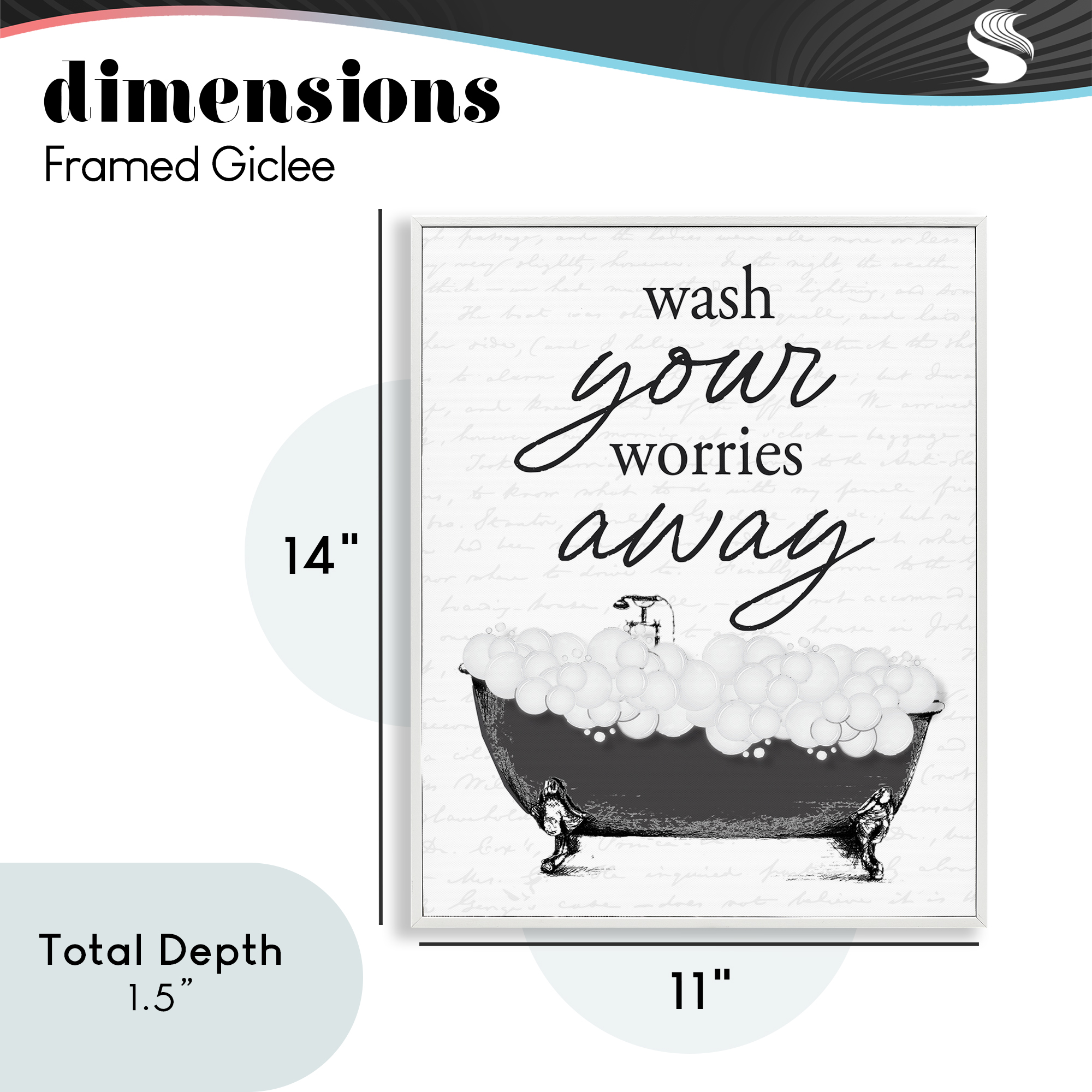 Bubble Bath Wash Worries White Framed Giclee Art, design by Lettered and Lined
