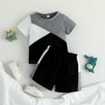 thumbnail image 2 of LNMQLPDBS Baby Boy Summer Clothes Casual 2Pcs Outfits Toddler Boys Clothes Set Short Sleeve Solid Color T-shirts and Elastic Waist Striped Shorts with Pockets, 2 of 4