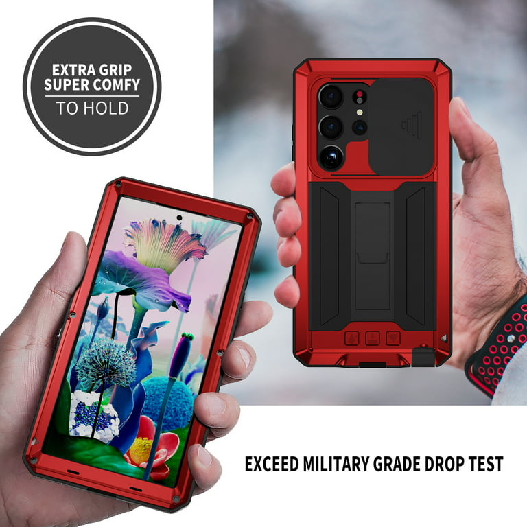 TECH CIRCLE Case for Samsung Galaxy S23 Ultra 6.8 inch,Heavy Duty Military  Grade Drop Proof Protection Cover with Screen Protector Kickstand Rugged  Shockproof Bumper Slide Camera Protect Cover,Red 