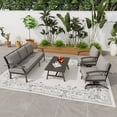 thumbnail image 3 of Gotland 6-Seater Patio Furniture Set with 43in Gas Fire Pit Table - Modern Outdoor Metal Sectional Sofa with 55,000 BTU Propane Fire Pit, Grey Cushions, 3 of 8