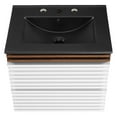 thumbnail image 6 of Wall Mount Sink Vanity Cabinet, White Walnut Black, Wood, Mid Century Hotel Bedroom Bathroom, Modern Contemporary HB33656, 6 of 9