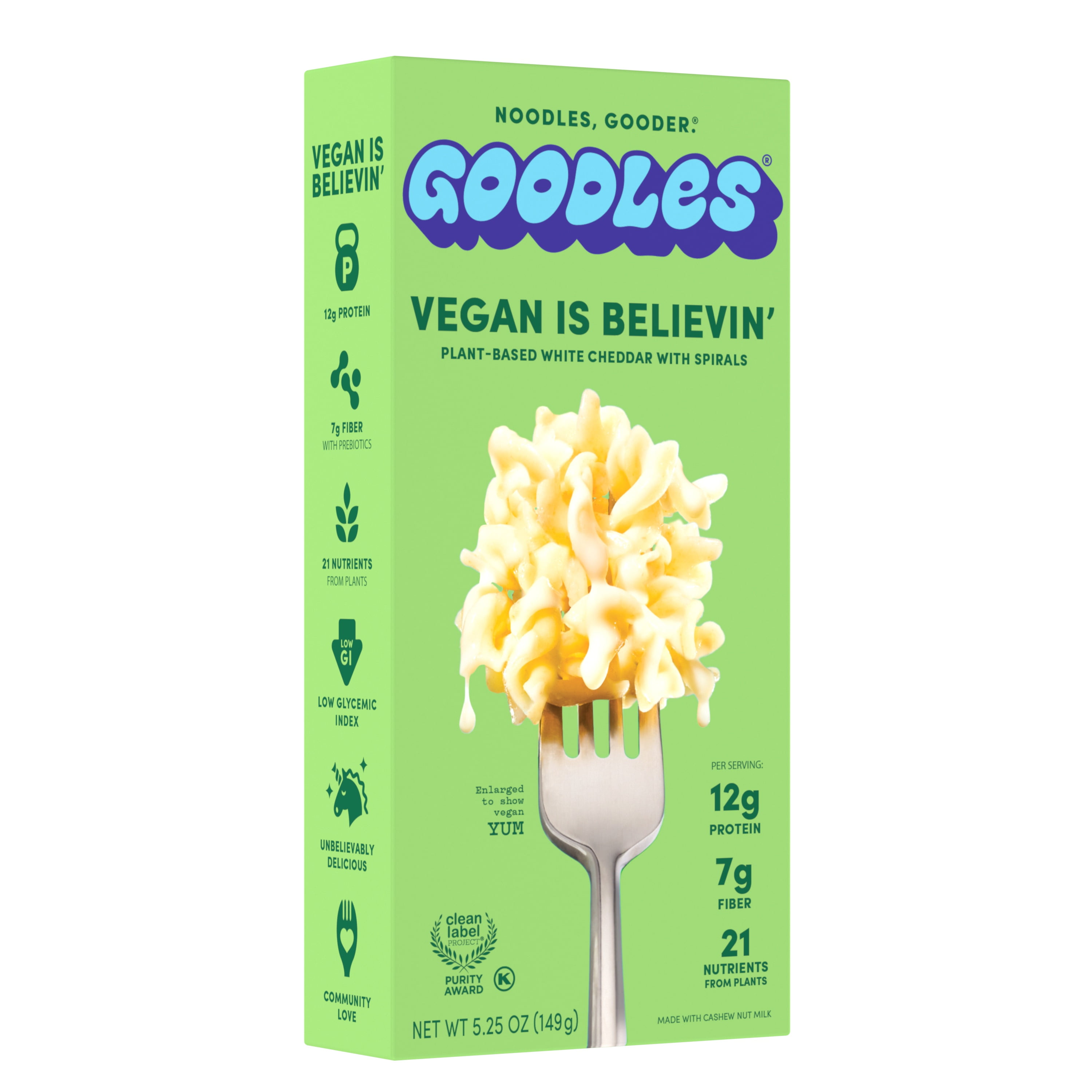 (6 pack) Goodles Mac & Cheese Vegan Is Believin, White Cheddar, Spirals, Shelf Stable, 5.25 oz