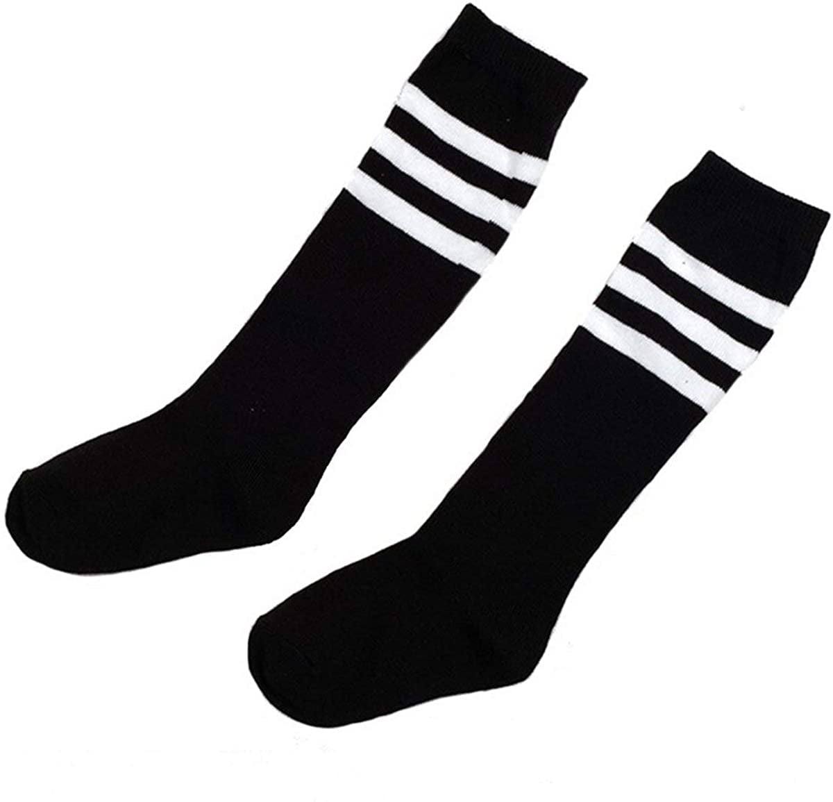 Ewanda store 1 Pair Cotton Stripe Pattern Over Knee Long Soccer Socks,Breathable Team Socks School Socks for 8-12 Years old Students Children Kids Girls Boys 