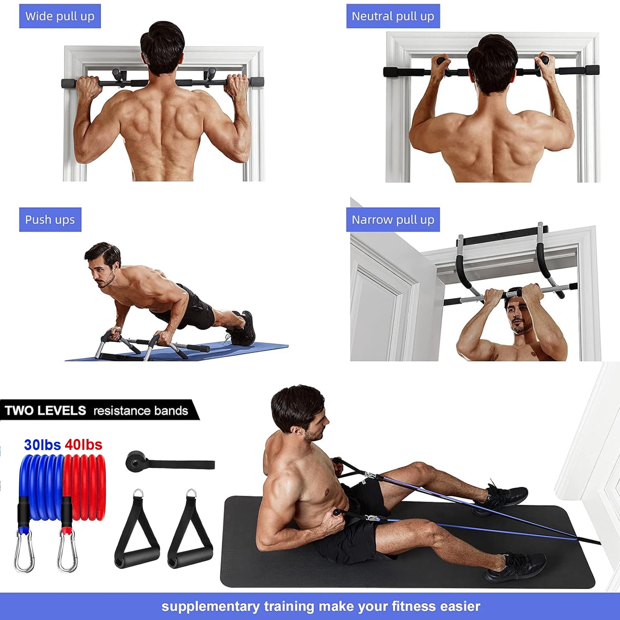 DZORUN Doorway Pull Up Bar Upper Body Doorframe Chin-Up Bar Core Fitness Workout Strength Equipment Indoor Adjustable Trainer for Home Gym(Silvery)
