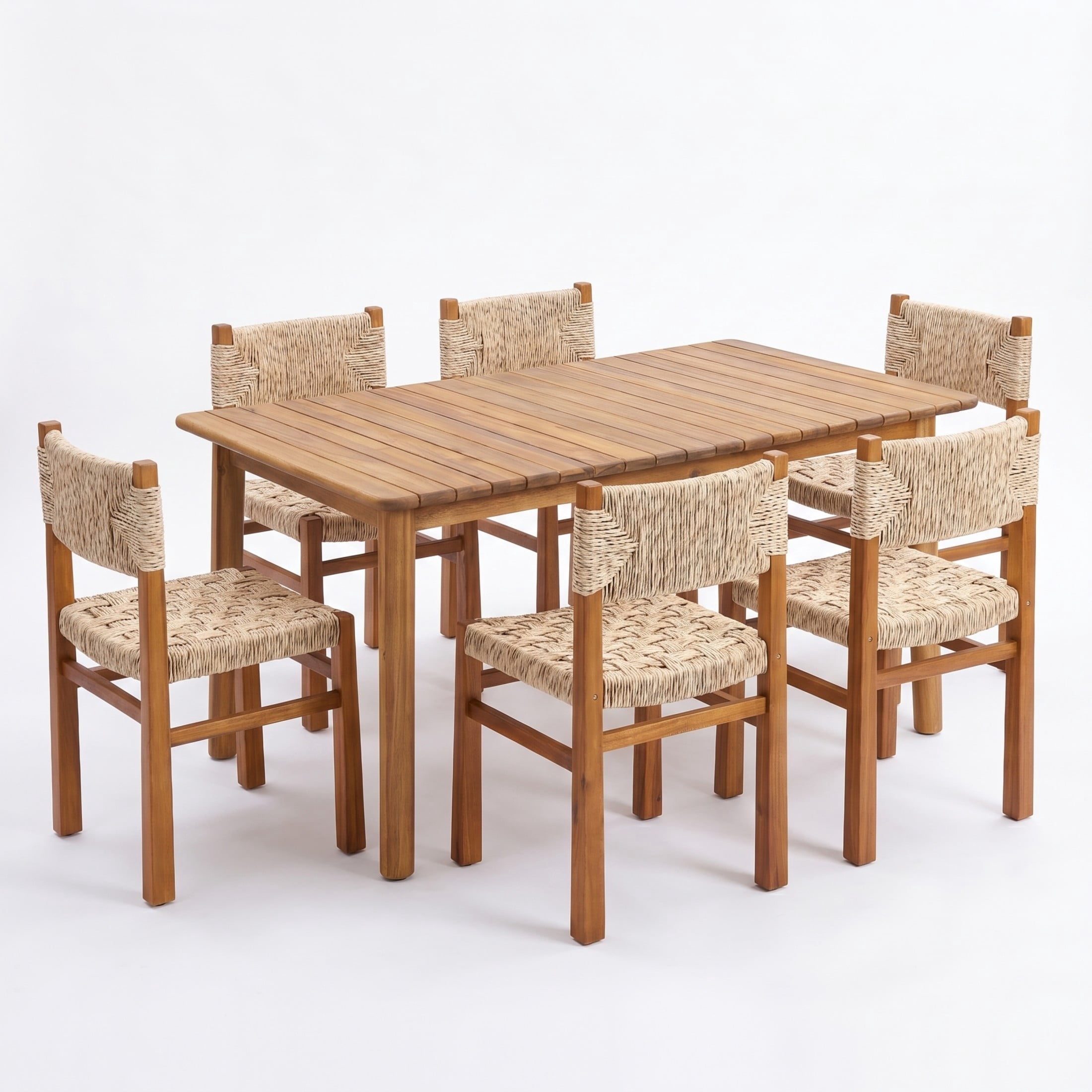 Christopher Knight Home 7-Piece Acacia Wood Outdoor Dining Set, Extendable Table with Wicker Chairs, Light Gray