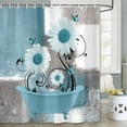 thumbnail image 5 of Teal Daisy Flower Shower Curtain, Farmhouse Floral and Butterfly in Bathtub Shower Curtains for Bathroom, Rustic Country Abstract Geometric Floral Bath Decor Bathtub Set with 18 Hooks 70X70in, 5 of 6