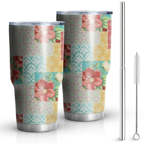 30oz Pioneer Flower Tumblers Stainless Steel Tumbler with Lid and Straw,Vacuum Insulated Double Wall Travel Tumbler Cups Mug with Cleaning Brush for Coffee,Tea