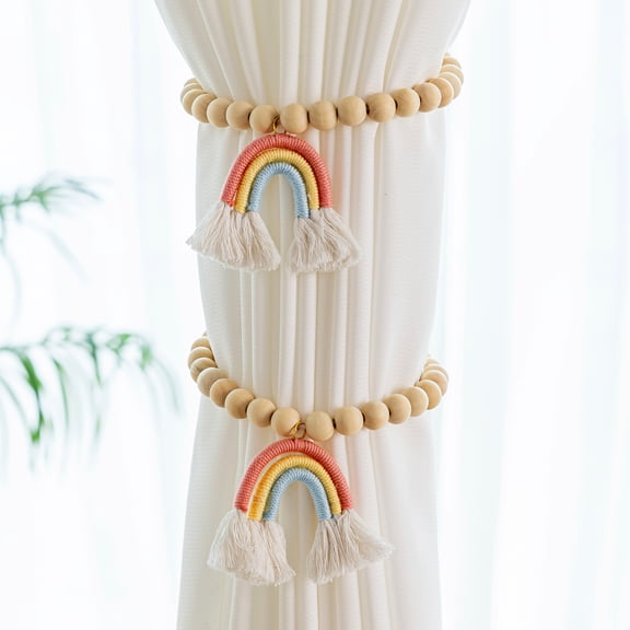 Magnetic Curtain Tiebacks, Rainbow Curtain Tie Backs for Curtains 2 Pack, Curtain Holders for Boho Bedroom Decor,Farmhouse Decor