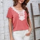 thumbnail image 5 of Gibobby Playera de Manga Corta con Cuello Redondo Camiseta suelta casual verano Cuello redondo encaje hueco Top casual(Rojo,XL), 5 of 5