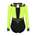 thumbnail image 2 of iiniim Girls Gymnastics Dance Leotard Figure Skating Bodysuit Rhinestones Long Sleeve Jumpsuit Ballet Dancewear Fluorescent Yellow 6, 2 of 7