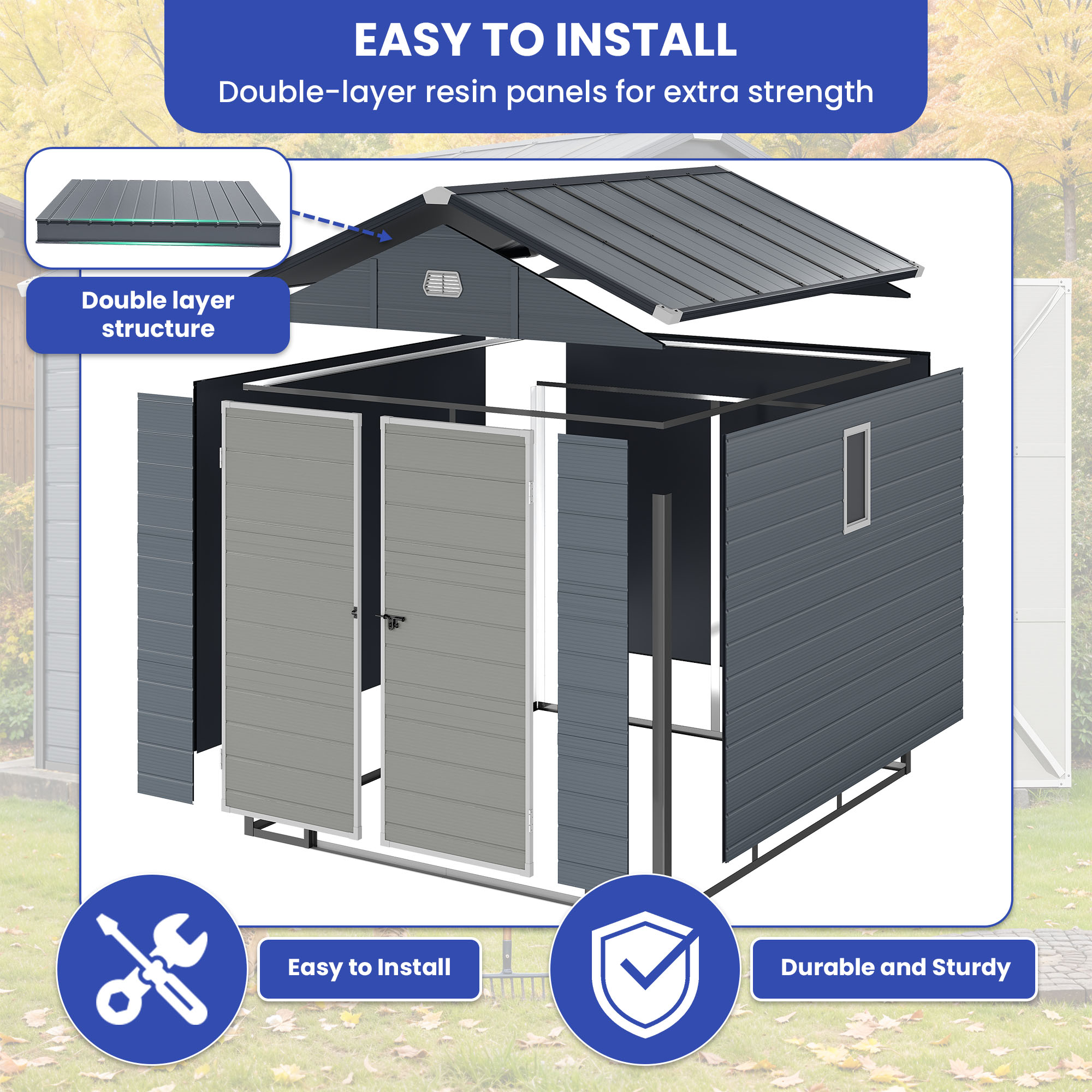 TAUS 7.9x9.1FT Outdoor Storage Shed - Lockable, Waterproof Plastic, All-Weather