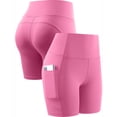 thumbnail image 3 of Cadmus 6'' High Waist Yoga Shorts for Women Workout Running Shorts Naked Feeling Biker Shorts Deep Pockets, Pink, S, 3 of 8