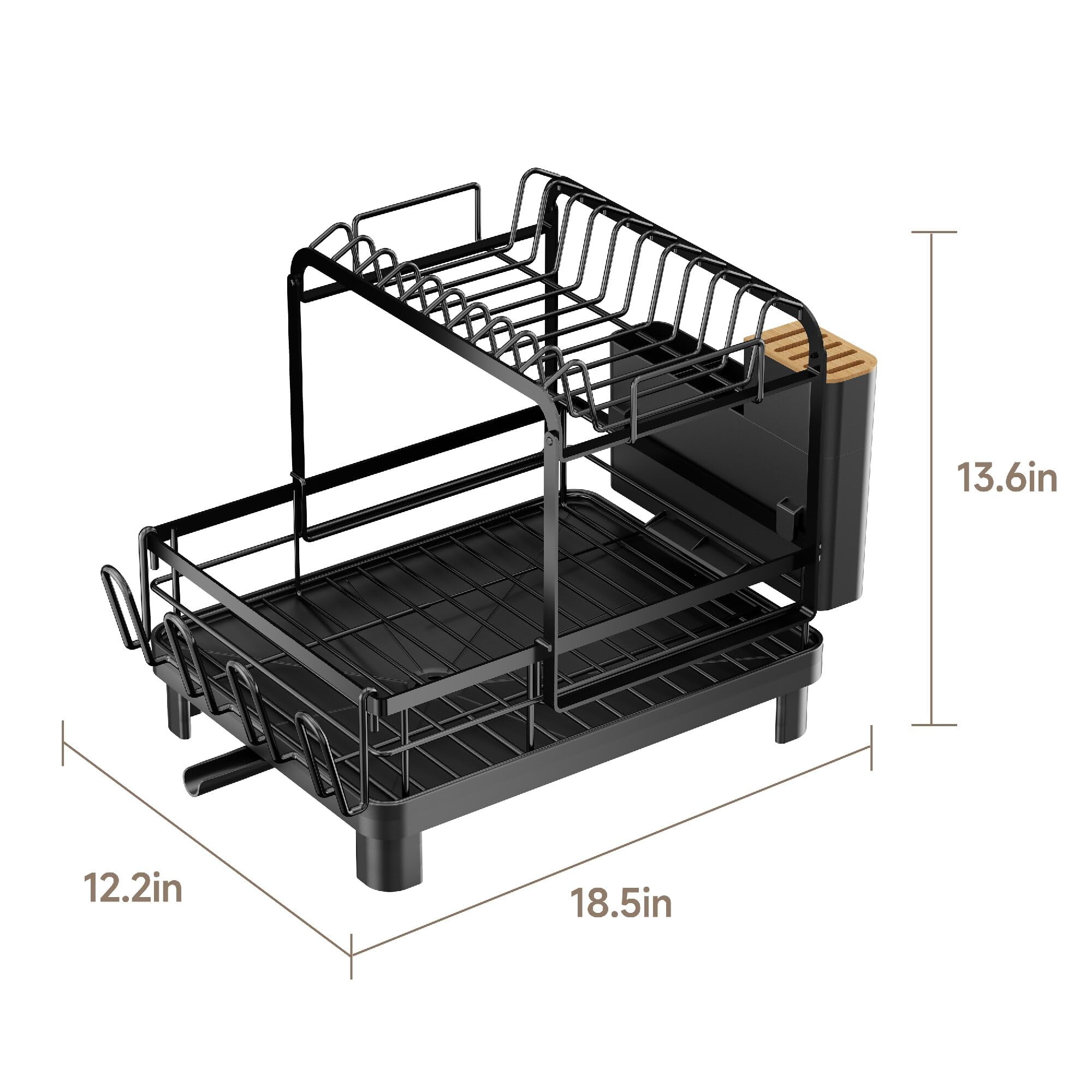 2-tier Dish Drying Rack  Large With Drainboard Set Detachable 4-in-1 Capacity Drainer Over The Sink Anti-rust For Kitchen Counter Black