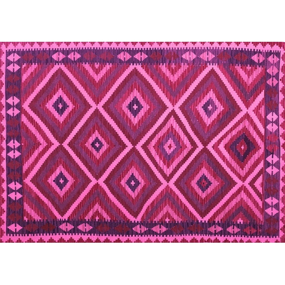 Ahgly Company Indoor Rectangle Oriental Pink Traditional Area Rugs, 7' x 10'
