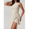thumbnail image 4 of Womens Solid Knot Wrap Sports Tank Romper, Women's Sleeveless Workout Athletic Rompers, Ruched Tie Waist Tank Dress Apricot, 4 of 7