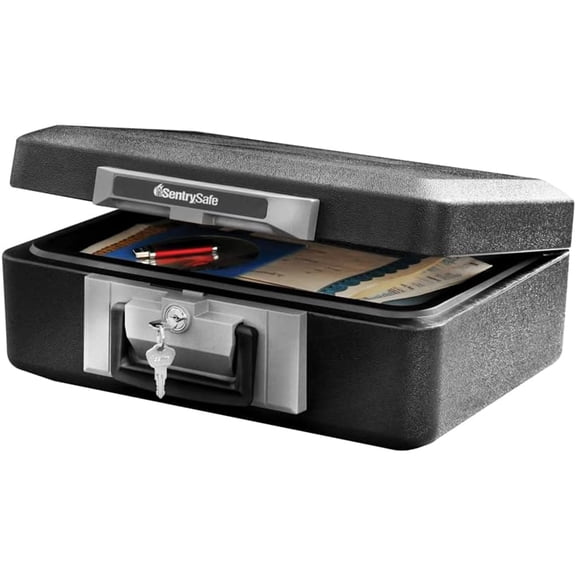 SentrySafe 1160 Fire-Resistant Chest Safe for Documents with Key Lock, 0.25 Cu-Ft., 6.3 in x 15.3 in x 12.1 in, Black
