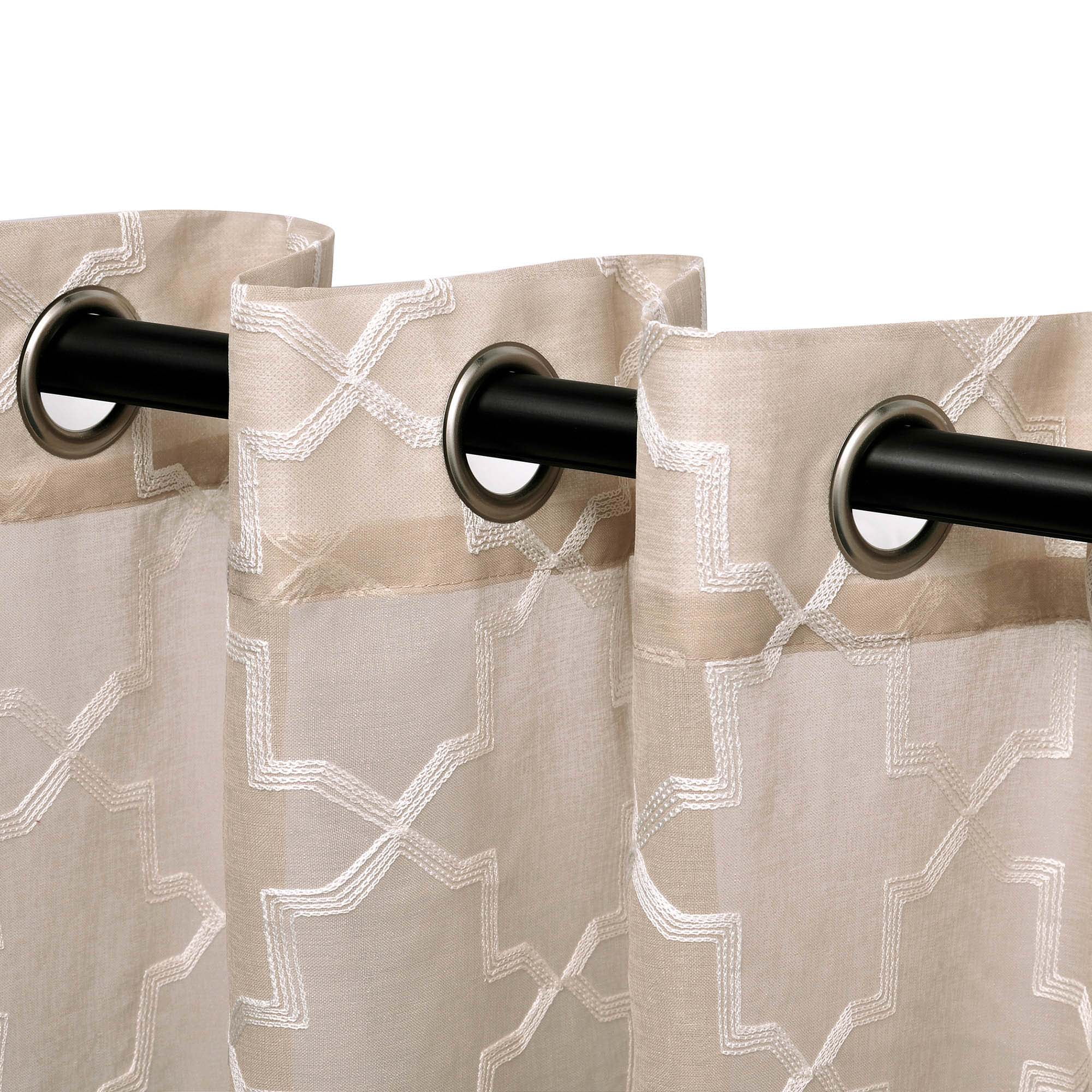 Superior Quatrefoil Embroidered Sheet Grommet Curtain Panel, Set of 2, 52" W x 96" L, Beige