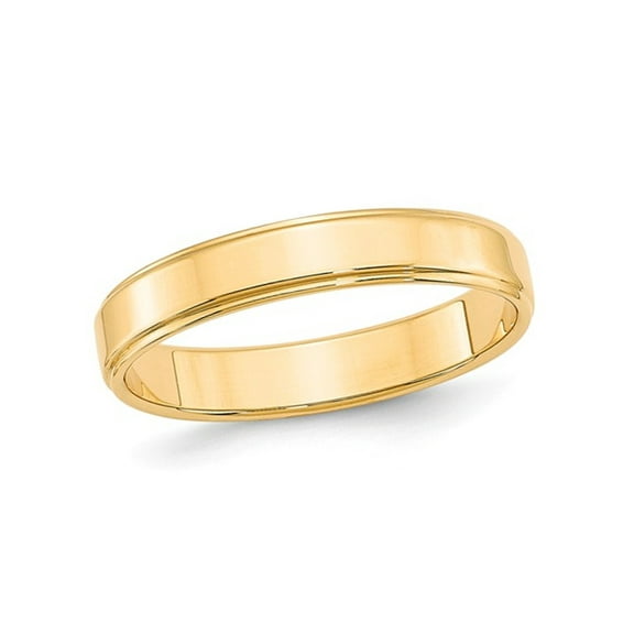 Gem & Harmony 14K Yellow Gold 4mm Flat Wedding Band Ring with Step Edge for Women
