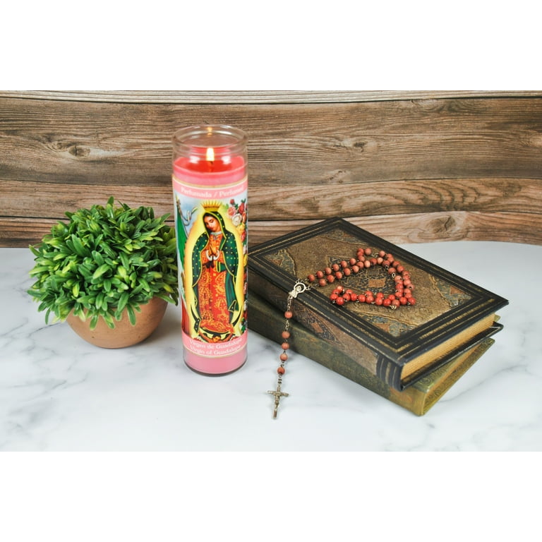 Prayer Candle V Guadalupe Rose Scent Pink Wax, 8 Inch