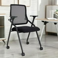 thumbnail image 2 of Updated Conference Room Chairs, Folding Office Desk Chair with Lumbar Support and Sliding Armrest with Casters, Stackable Office Guest Chairs & Reception Chairs, 1 Pack Black, 2 of 7