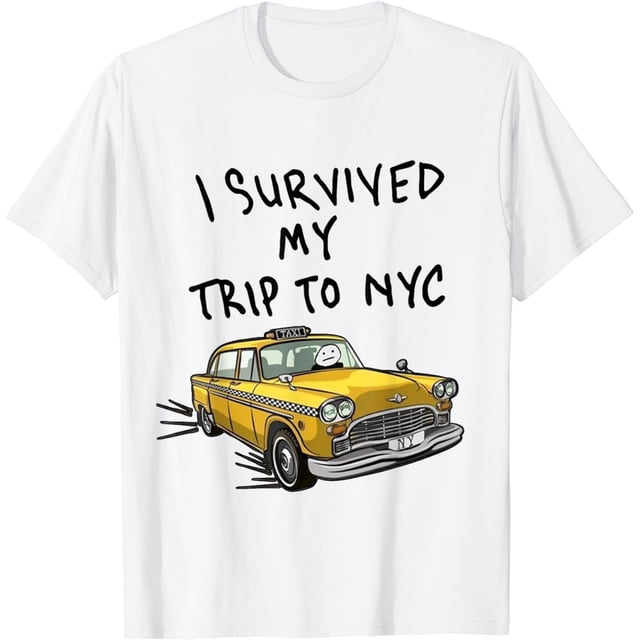 I Survived My Trip to NYC New York City Taxi Cab Camiseta, Blanco