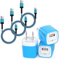 Type C Charger Block, 3 Pack Charging Block with 10FT USB C Cable, USB Wall Charger Adapter Plug Fast Charging Station Power Base with Type C Charging Cable Compatible for Samsung Android, Blue