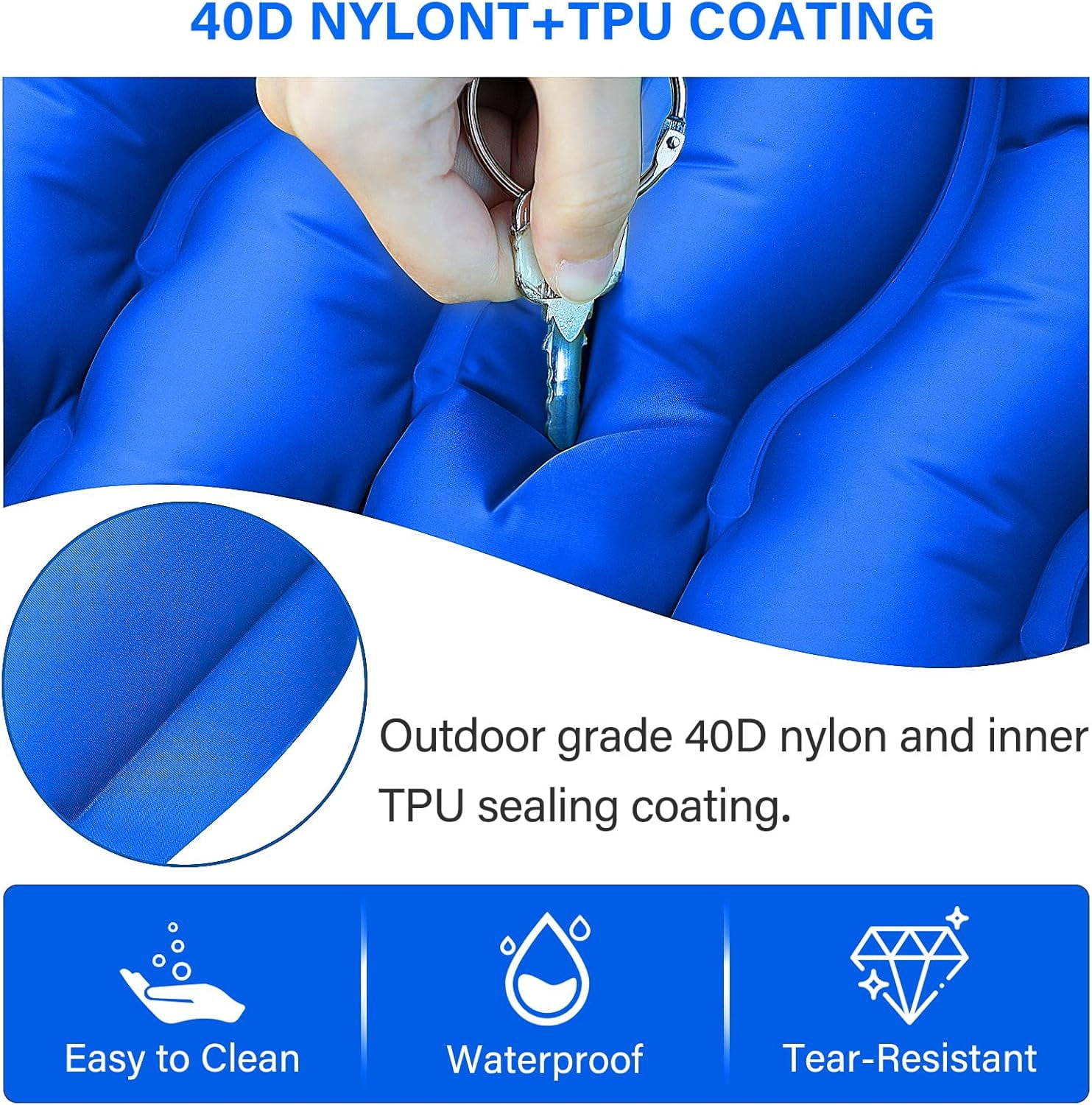 Double Sleeping Pad for Camping- Self Inflating 4" Extra-Thick with Pillow Built-in Foot Pump Inflatable Sleeping Mat for Backpacking, Hiking, Traveling, Tent, Portable Camping Mat