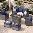 thumbnail image 2 of UDPATIO Patio Furniture Set with 44" Fire Pit Table, 5 Pieces Wicker Outdoor Couch with Chairs, Ottomans and Thick Cushions for Backyard, Blue, 2 of 9