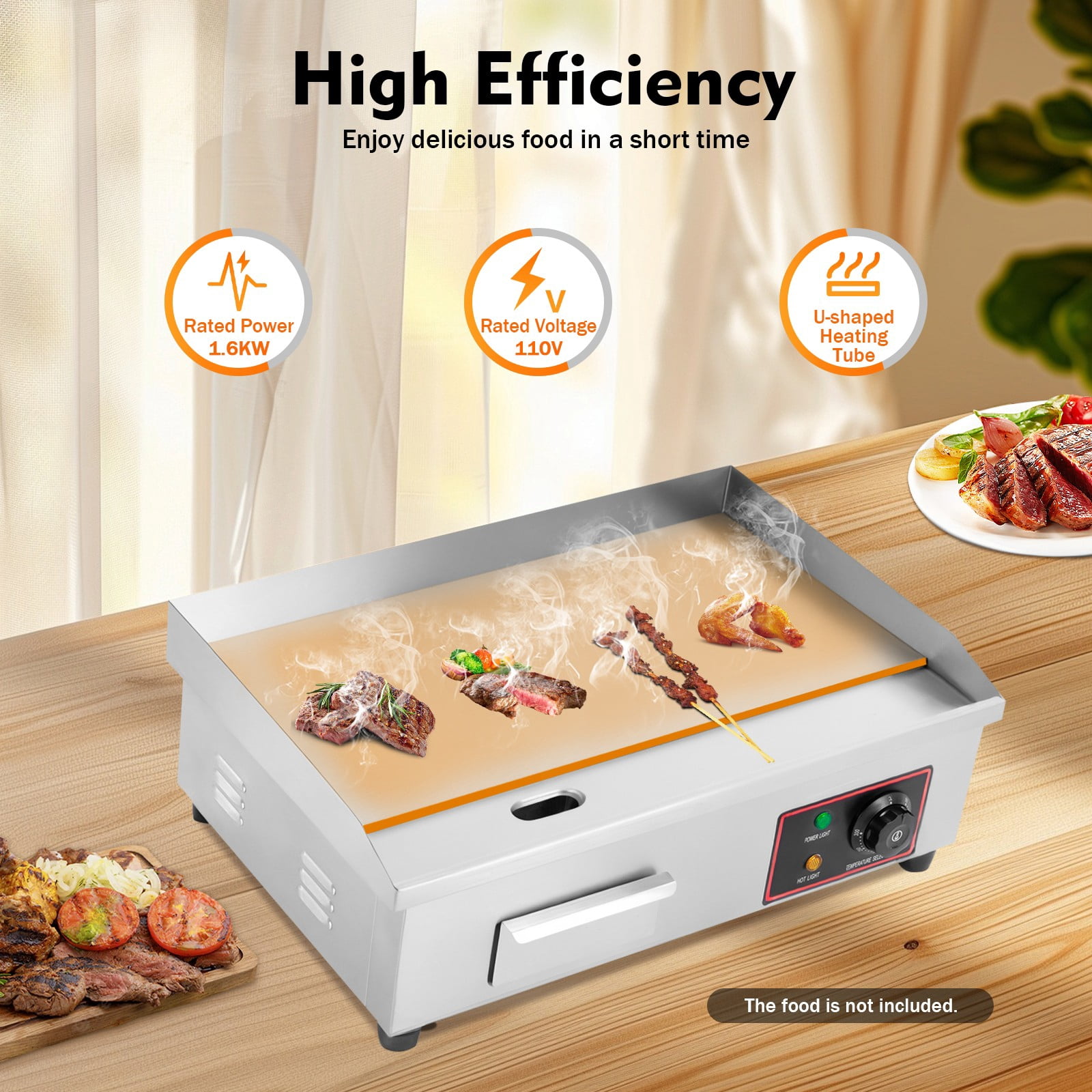 Electric Grill Teppanyaki, Electric Countertop Griddle, 110V Stainless Steel Teppanyaki Grill with Even Heating, Ideal for Home Party