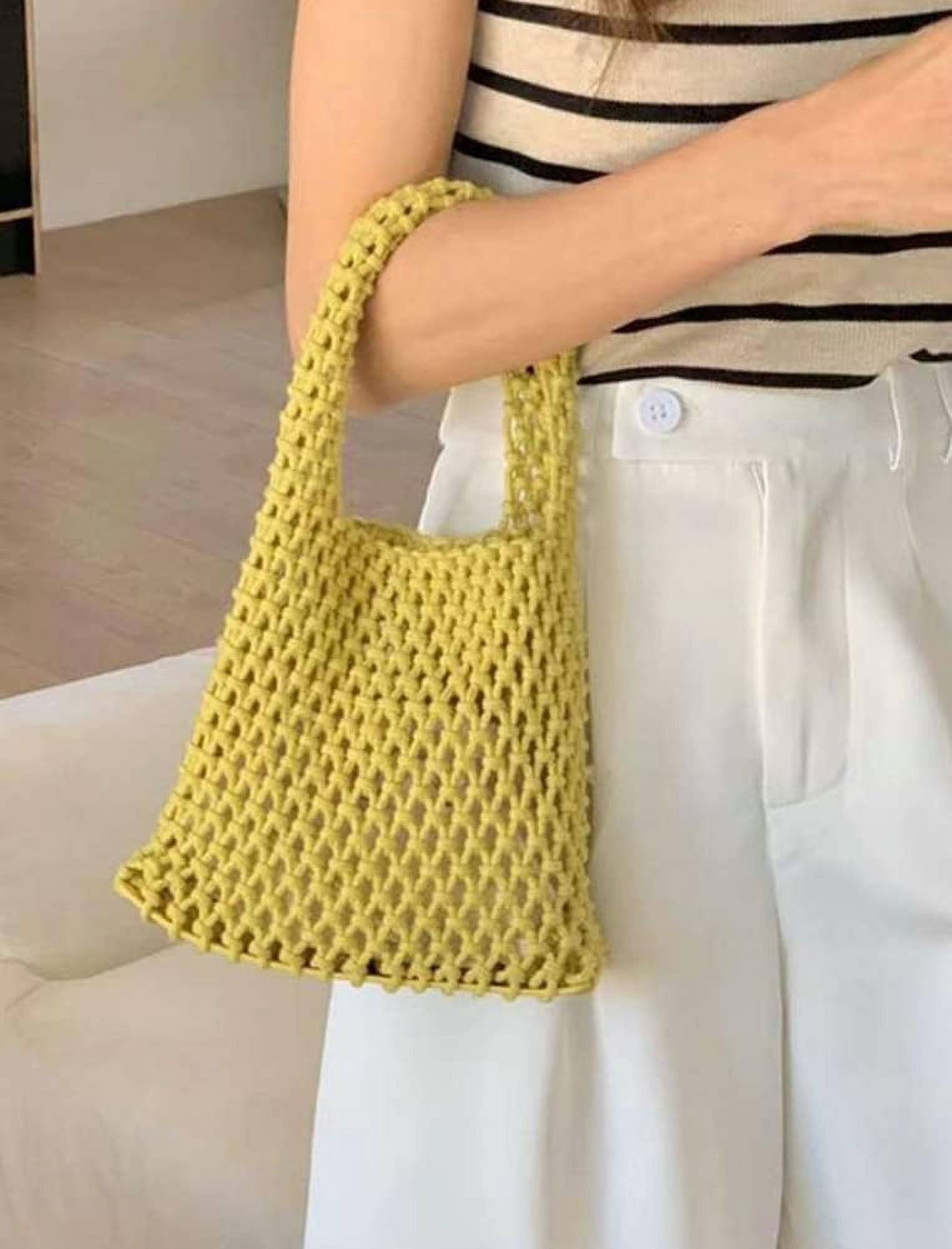 Kukuzhu Handwoven Hobo Bag for Women Bucket Bag Cotton Rope Crochet Totes Hollow String Handbags Summer Beach Purses