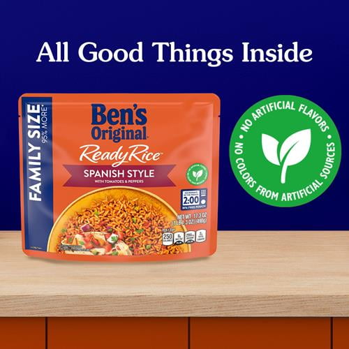 Bens Original Ready Rice Spanish Family Size, Easy Dinner Side, 17.3 Oz Pouch - Pack of 2