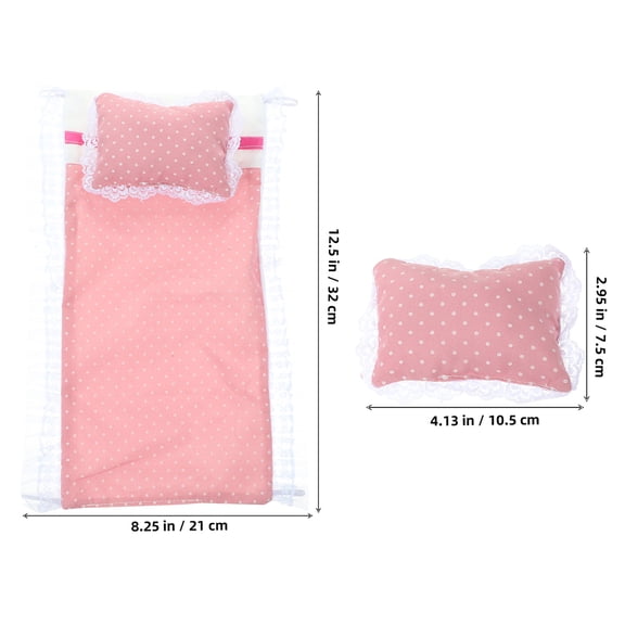OUNONA Dollhouse Bedding Kit 2 Sets with Miniature Pillows Quilts and Blankets, Mini Bed Supplies for Dollhouse Bedroom Accessories