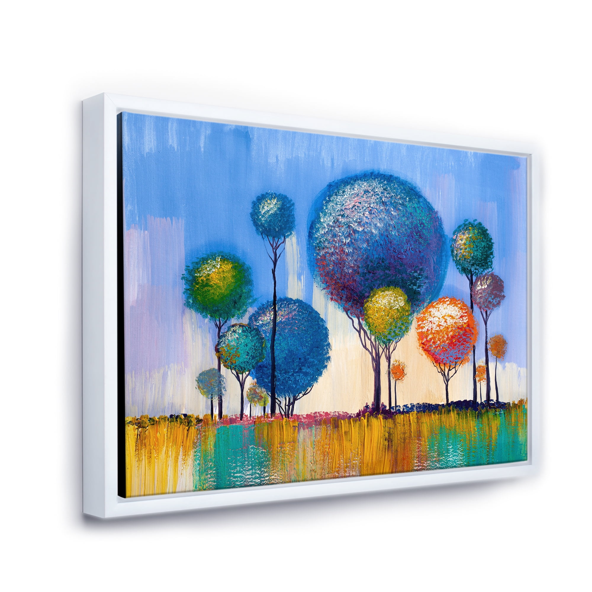 Designart 'Colourful Landscape Trees Impressionist I' Modern Framed Canvas Wall Art Print