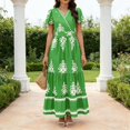 thumbnail image 4 of Aellinatey Women's Casual V-Neck Bohemian Maxi Dress, Flowy A-line Flared Sleeve Layered Floral Dress with Pockets, 4 of 9