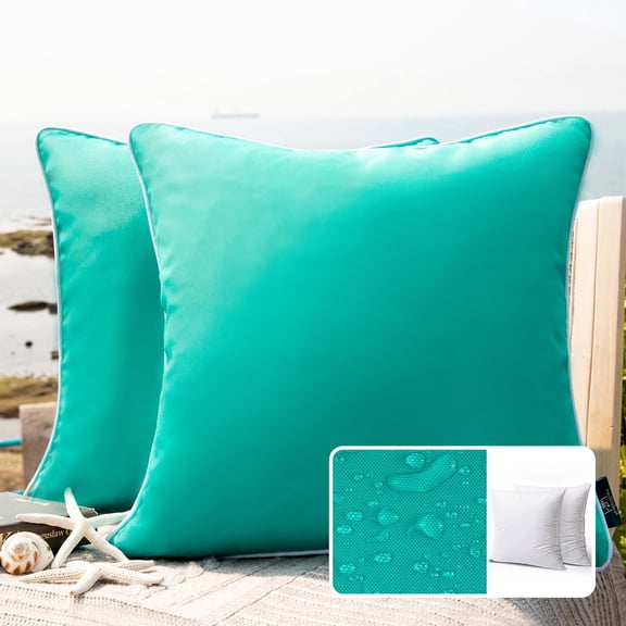 XIBUFE Outdoor Waterproof Decorative Throw Pillow for Patio, 18" X 18", Turquiose, 2 Pack - Outdoor Throw Pillows