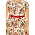thumbnail image 5 of Women's Plus Size Floral Flared A Line Swing Dresses Short Sleeve with Belted, 5 of 6